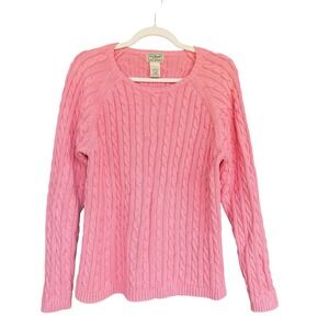 L.L.Bean Sweater Womens XL Pink Cable Knit Cotton Crewneck Raglan Pullover